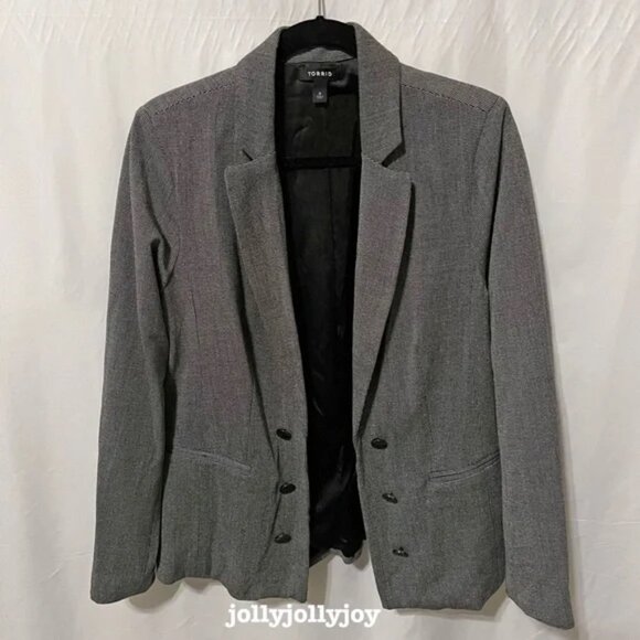 New w/o tags Black & White Tweed Textured Blazer Dark pearl grey size 4 - Picture 2 of 2